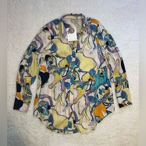 NWT Numph Nuninna Shirt Abstract Print Blouse Size Small